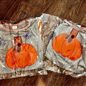 Gray and Orange Pumpkin Matching Sibling Set